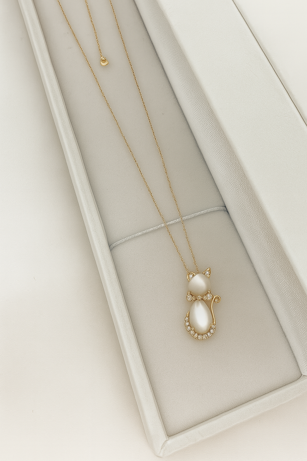 K18 シェル・ダイヤ　ネコペンダントネックレス
